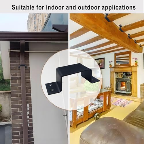 4 Pcs 2×4" Square Pipe Clamp Black Closed Bar Holder for Door Barricade, Square Tube Strap Clamps Fit Standard Lumber,3.8mm Thick 2" x 4" Strap Post Ties-4pcs