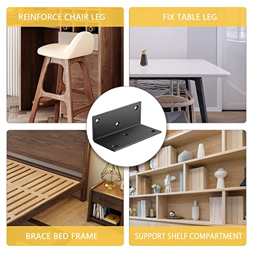 4 PCS Iron 4 Inch L Right Angle Bracket with Screws, 4" x 2" x 2" Metal Joint Bracket 90 Degree Corner Brace for Wood Bookshelf Furniture Cabinet, Thickness 3 mm Heavy Duty Black Brackets 4" x 2" x 2" - 4pcs - Black
