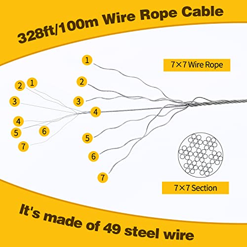 328ft 1/16" Wire Rope Crimping Tool Kit 328ft Wire Rope Set + Crimper