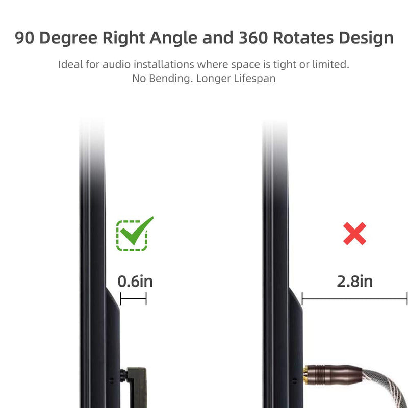 90 Degree Optical Audio Cable 60 feet, Slim Long Digital Audio Toslink Cable, 360 Degree Right Angle Fiber Optic Sound Cord for Sound Bar, TV, PS4, Xbox, Home Theater 60ft One Right Angle Plug