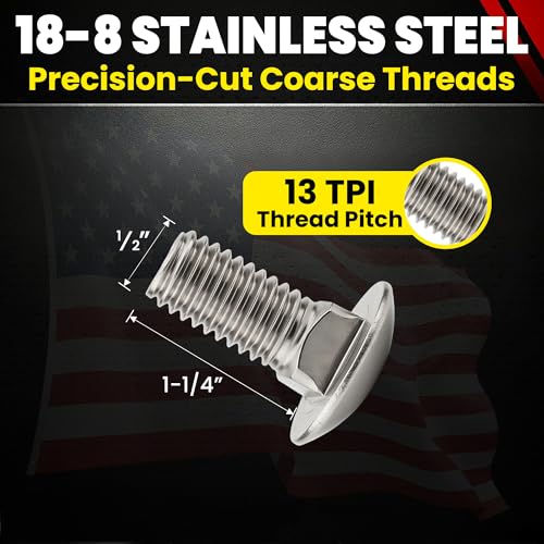 Chenango Supply 1/2-13 x 1-1/4" Stainless Carriage Bolts 1/2-13 x 1-1/4"