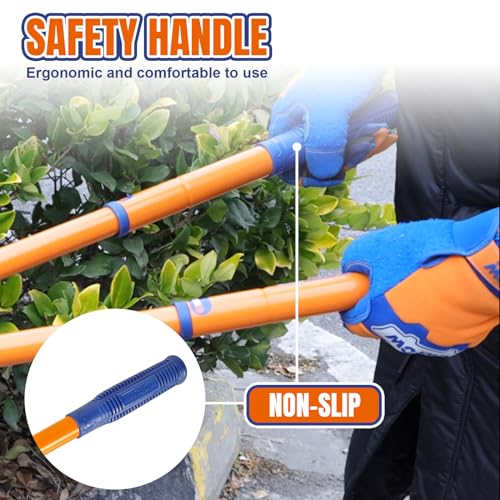 WADFOW WPR1E95 Hedge Clippers:Bush Clippers With Adjustable Length Handle and Wavy SK-5 Steel Blade,Hedge Shears for Pruning Borders and Bushes, Blue and Yellow