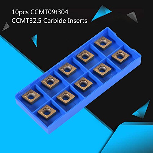ASHATA CNC Carbide Inserts, 10pcs CNC Carbide Tips CNC Rotary Plates Knife Cutter Rotary Tool With Box (CCMT09t304 CCMT32.5)