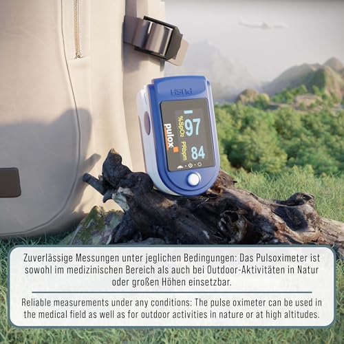 Finger Pulse Oximeter Pulox PO-200 | Includes hard case, protective case, nylon bag, batteries and lanyard, ideal for mobile measurement control on the go