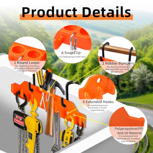 Lineman Tool Board, Line Work Tools Organizer, including 2PCS 3" and 2 PCS 4" Aerial Bucket Hooks, Truck Hook Bucket Organizer, for Trucks Tool and Lineman. Orange
