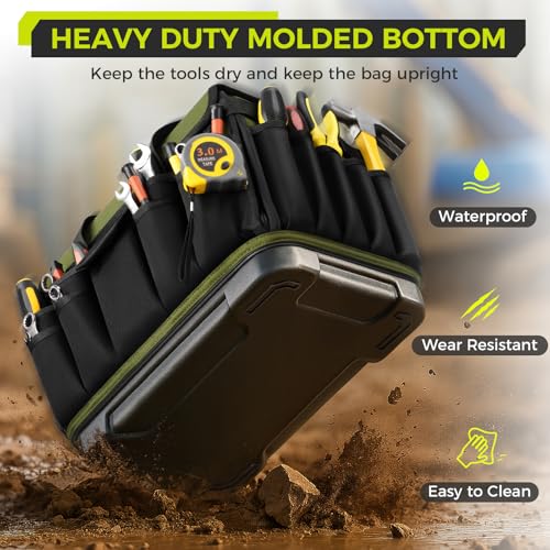 Ytonet Heavy Duty Tool Bag 16-Inch, 46 Pockets Electrician Tool Bag for men with Hard Bottom & Waterproof Pocket, 1680D Tear-Proof Toolbox Organizer