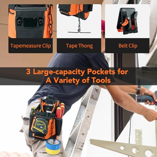 MELOTOUGH Small Electrician Tool Pouch for Tool Belt with Belt Clip, Mini Kneeling Pads with Badge Reel for Work, 1" Thick Soft NBR Foam Kneeling Pad for Mechanics, Construction, Electricians, Plumber