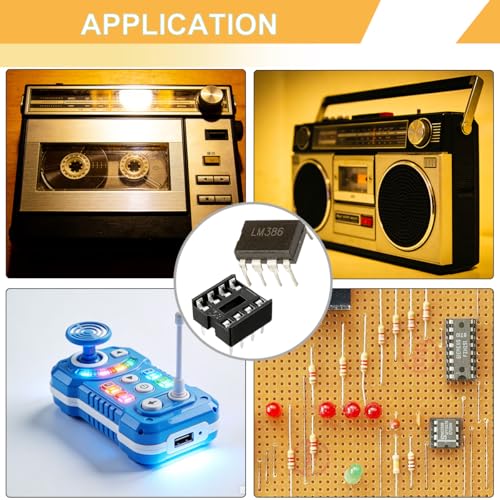 20pcs LM386 LM386N Audio Power Amplifier Semiconductor Low Voltage 300KHz Low Input Voltage Regulator PDIP Mono DIP-8 + 20pcs DIP-8 IC Socket, Pitch 2.54mm