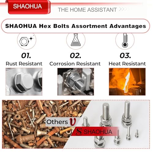 M3/M4/M5/M6/M8/M10/M12 Metric Bolt Assortment Kit, 304 Stainless Steel Heavy Duty Flat Hex Head Screws Bolts and Nuts Kit, Nuts Flat Gasket and Lock Washers Assortment Ki, Silver, 351Pcs Silver - 351PCS M3 M4 M5 M6 M8 M10 M12