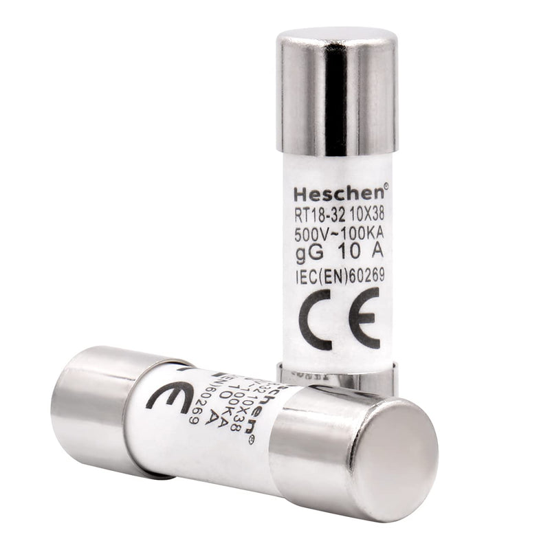 Heschen Pack of 10 Cylindrical Ceramic Tube Fuse RT18-32 (RO15) 10x38mm 10A 500V CE