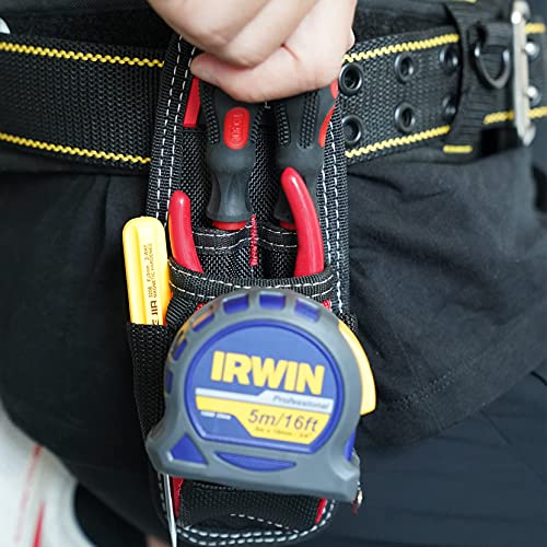 Small Tool Holder, Min Work Organizer Tool Pouch and Knife Holder with Snap Clip+Tool Belt with D Ring for Men Adjustable for 32"-50" Waists Heavy-Duty Work Belt Metal Buckle