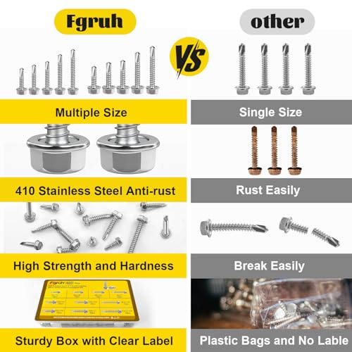 460Pcs #8#10 Hex Washer Head Self Tapping Sheet Metal Screws Kit 460pcs #8#10 Silver