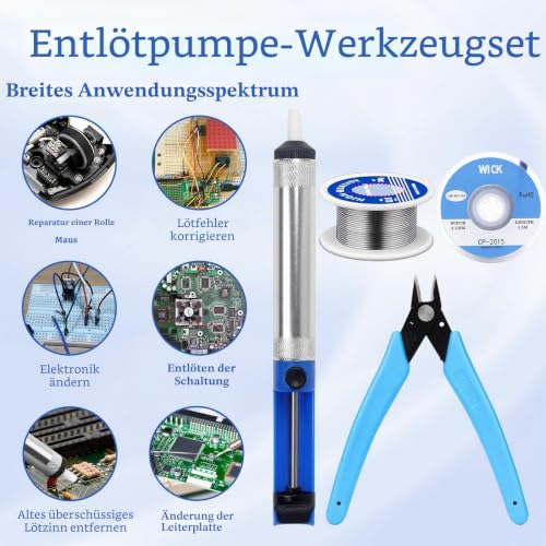 Desoldering Pump, Lead-Free Solder Wire, Micro Shear Wire Cutter Pliers, Desoldering Wire, 5-Piece Desoldering Pump Set, for Repair, Electric Soldering, DIY