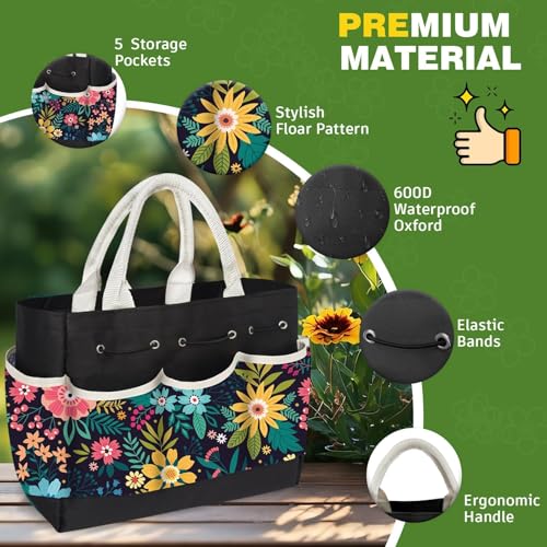 22Pcs Gardening Tools Set for Women Heavy Duty Garden Hand Tool Kit Birthday Gifts for Mom Her Wife Grandma Beginner Gardening Accessories with Tote Bag/Shovel/Repotting Mat/Plant Labels/Gloves-Black Black