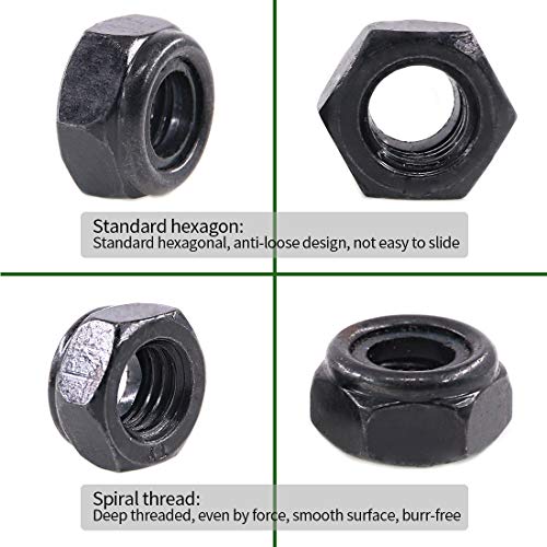 Keadic 650 Pieces Metric Black Zinc Plated Nylon Insert Lock Nuts Assortment Kit, Spring Lock Washer 9 Sizes - M2 M2.5 M3 M4 M5 M6 M8 M10 M12