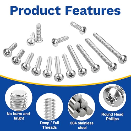 186 Pcs M3 M4 Machine Screw Assortment Kit, 304 Stainless Steel Phillips Pan Head Metric Screws Bolts with Screwdriver for 3D Printer, Electrical Panel, Wall Plate, Outlet Cover