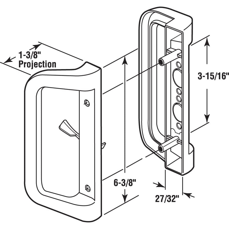 Prime-Line C 1177 Diecast Mortise Style Sliding Door Handle, 1-3/8 Inch Projection, White (1 set)
