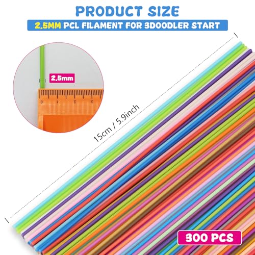 300PCS 3D Pen Filament Refill for 3Doodler Start+ 3D Pen, 30 Colors for 3Doodler Start 3D Printing Filament Refill Bag,Low Printing Temperature 2.5mm PCL Filament