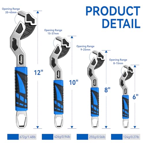 DISEN 4PCS Self Adjusting Pipe Wrench 6”, 8”, 10”, 12” 6/8/10/12 inches