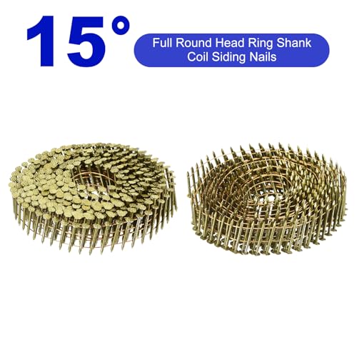 uxcell 2400 Count Siding Nails 1" x 0.083" 15-Degree Ring Shank Full Round Head Collated Wire Coil for Lath and Sheathing Materials 1" x 0.083"