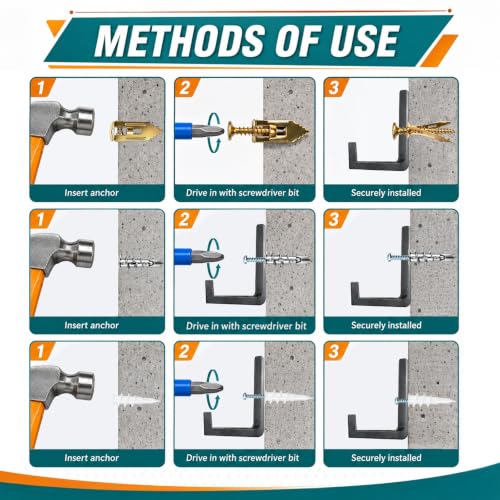 Peohud 480 PCS Self Drilling Drywall Anchors Kit, 4 Sizes Anchors and 5 Sizes Zinc Plated Screws, No Drill Required, Heavy Duty Wall Anchor Set for Hanging Pictures, Shelves, Curtains