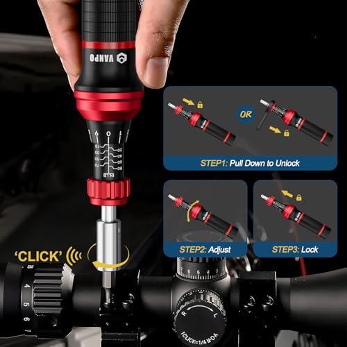 VANPO Torque Screwdriver, 10–80 in-lb, 64 Pieces, Click Style for Gunsmith Red