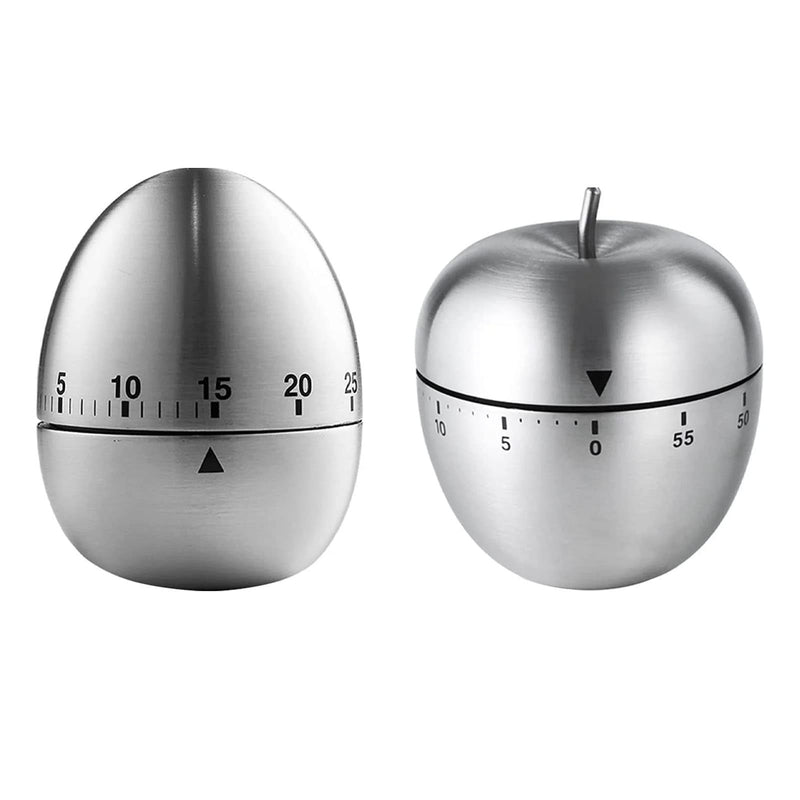 2Pcs Kitchen Timer, Egg Fruit Shape Stainless Steel Waterproof Mechanical Kitchen Timer Visual Countdow Cooking Timer, 70 Decibels Alarm