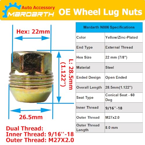 32Pcs 9/16''-18 Bulge Acorn Lug Nuts + 24 Pcs Black Lug Nut Caps Kit