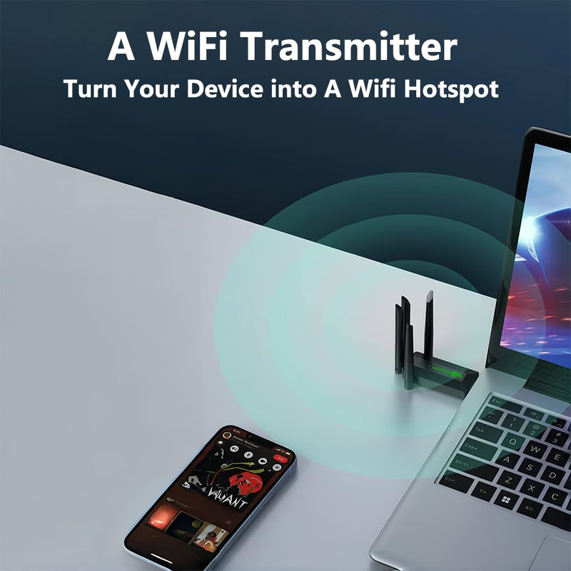 USB Adapter, 1200Mbps Dongle USB 3.0 Dual Band 5G 2.4G, Network Adapter for Desktop Laptop PC, Dual 5dBi Antennas, Supports
