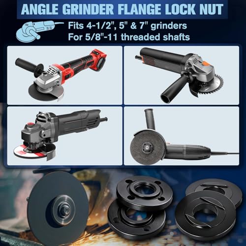 Universal Locknut & Adjustable Spanner Set, Angle Grinder Wrench Kit with 5/8''-11 Flange Metal Lock Nut, Fit 4-1/2 to 7 Inch Grinders, Fit Most Angle Grinder Models