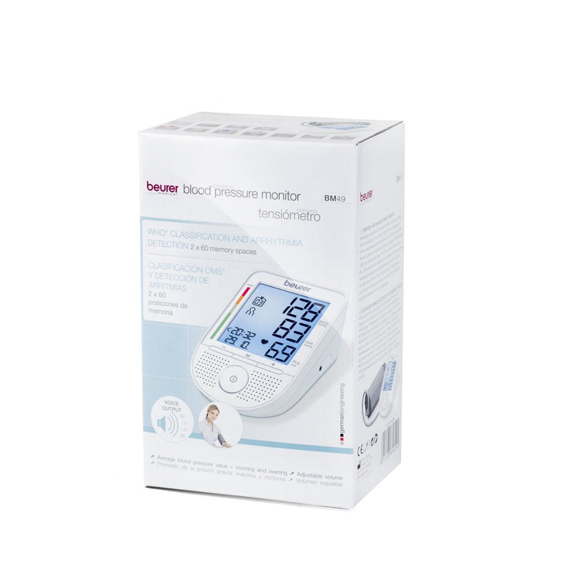 Beurer BM 49 Talking blood pressure monitor (DE, FR, IT, NL) with risk indicator and arrhythmia detection, two user memories with 60 storage locations, notification of application errors