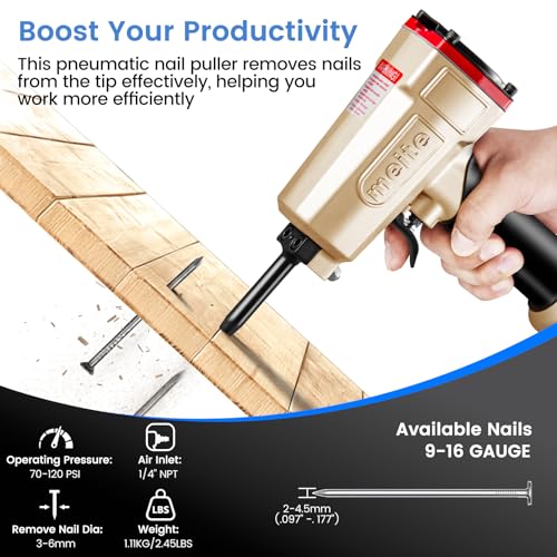 meite NP45 Pneumatic Nail Remover with 1-1/2-Inch 16GA Finish Nails, Professional Heavy Duty Air Punch Nailer Denailer Gun and Galvanized Small Straight Finishing Nails, 2,500PCS