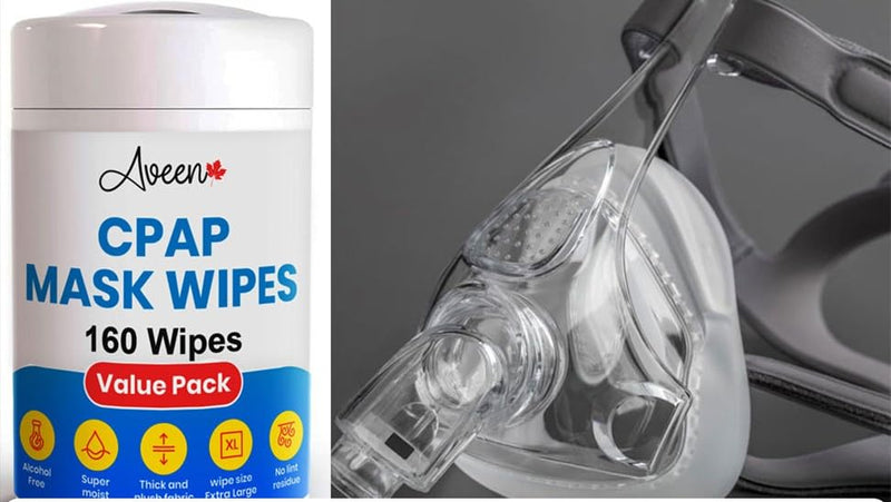 AVEEN CPAP Masquerade Wipes with CPAP Covers 160 Extra Large Wipes 2 Universal CPAP Soft Fleece Covers Perfume Free CPAP Cleaning Wipes