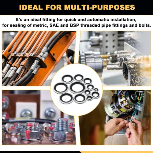 Siptenk 245PCS Bonded Sealing Washers M6 - M30 for Cars, Ships, Engines 245PCS-Black