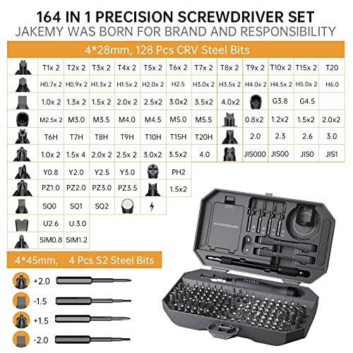 JAKEMY 164 in 1 Precision Screwdriver Set, Laptop Screwdriver Kit, Professional Computer Screwdriver Repair Tools with T5 T6 Torx Screwdriver Bit for MacBook, iPhone, PC, RC, PS5, Watch, Xbox, DIY Fo164 Precision Screwdriver Set
