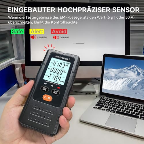 EMF Meter EF/MF/RF 3-in-1 Electromagnetic Field Meter Digital Electromagnetic Radiation Detector Radiation Detector for Home, Office grey