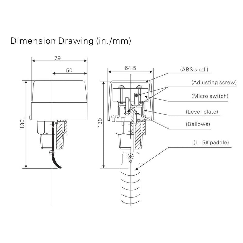 Hsthe Sea 1/2 Inch Water Flow Switch, HFS-15 Adjustable Thread Double Stroke SPDT 220VAC 15A Water Flow Control 1.0Mpa