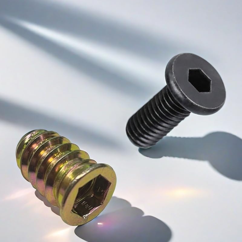 30 Sets 1/4-20 x 3/4" Furniture Screw Nut Threaded Inserts for Wood,1/4-20 x 19/32" Nut Threaded Wood Inserts Bolt Fastener Connector Hex Socket Drive Screw-in Nuts with Hex Spanner