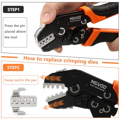 Wire Crimping Tool Kit 7Pcs Ratchet Wire Crimper for Insulated Nylon Connector,Non-Insulated Butt Connectors Ring Terminals,Open Barrel Terminals,Solar Connectors - Crimp Tool with 6 Dies 6PCS Crimping Tool Set