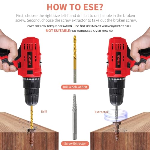Screw Extractor Set, 37# Cr-Mo & 6542 HSS Steel Cobalt Left-Hand Drill Bit, Easy Out Broken Bolt Remover Reverse, Ez Out Stripped, Rounded-Off, Damaged Bolts, Screws&Studs Removal Tool (18-Pieces) 18-Pieces