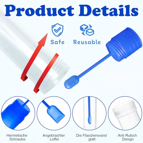 Chair Sample Tube, Faecal Sample Tube, Dog and Cat, 20 Pieces, 15 ml, Transparent, with Spoon, High-Quality Material, Dense Design