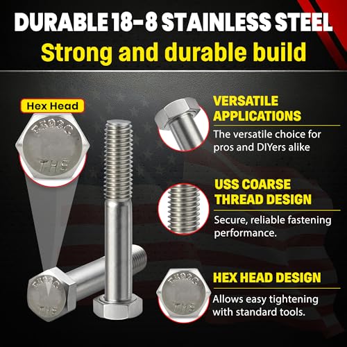Chenango Supply 3/8-16 x 2-1/2" Stainless Steel Hex Head Bolts 3/8-16 X 2-1/2"