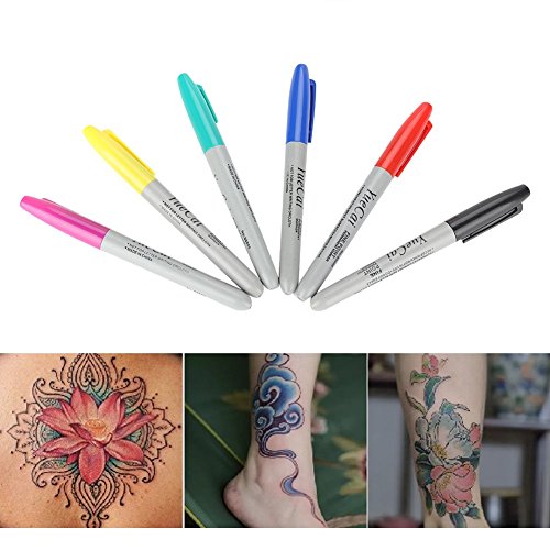 TOPINCN Tattoo Felt Tip Pen, Tattoo Marking Scribe Pen, Surgical Skin Marker Pen, Scribe Tool for Make-Up, Personal Accessories, Reusable Packaging, 6 Pieces/Set