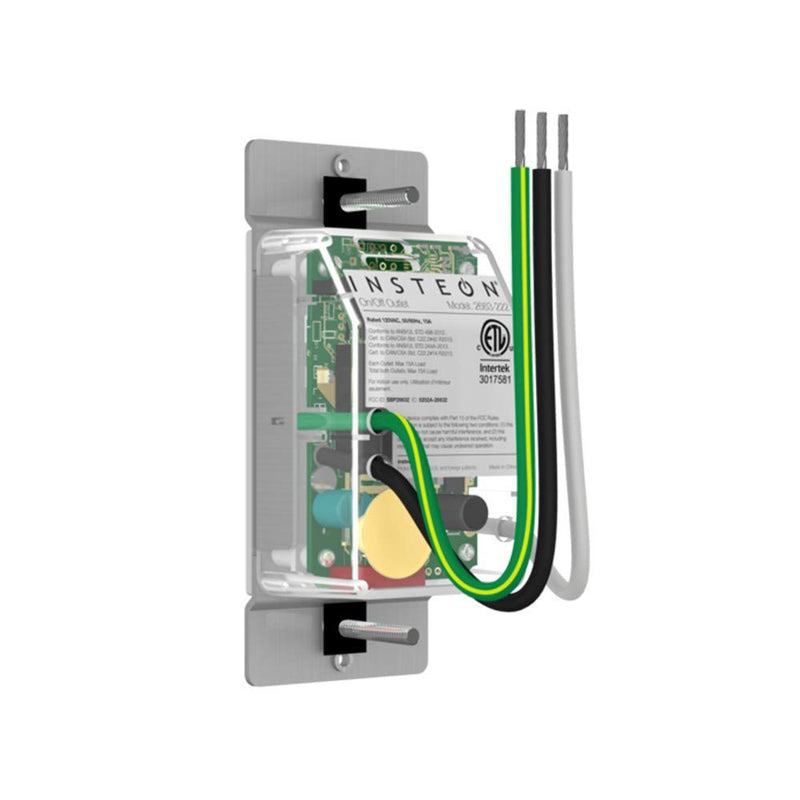 Insteon Dual Smart Outlet, in-Wall Smart Receptacle with Top & Bottom On/Off Switch, Load Sensing, 15A, Dual-Band Technology, Works with Alexa & Google Home, Hub Required - 2663-222