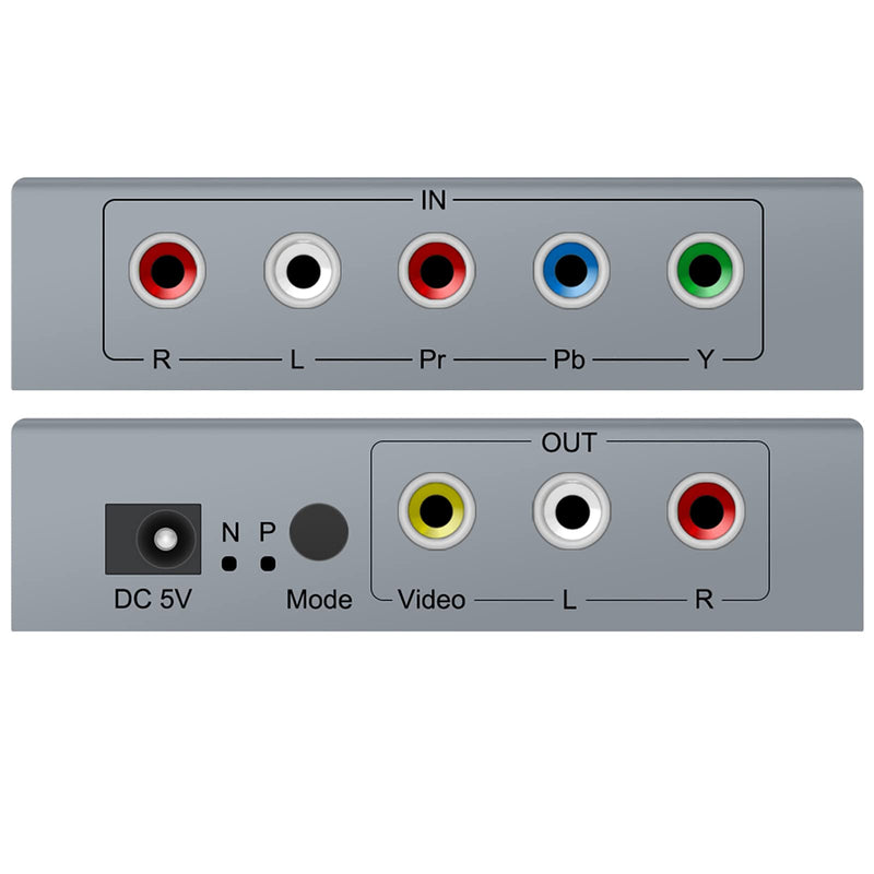 Component to AV Adapter, YPbPr to CVBC Converter + R/L, Supports 1080P Video Audio, for DVD PSP to HDTV Monitor