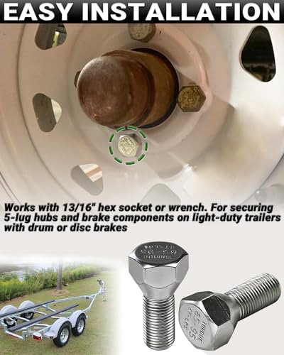 15 Pack 11062A Trailer Lug Bolts 1/2"-20 x 1-5/8" Solid Zinc-Plated Steel, Fits 5-Lug Hubs for Boat & Utility Trailers 15