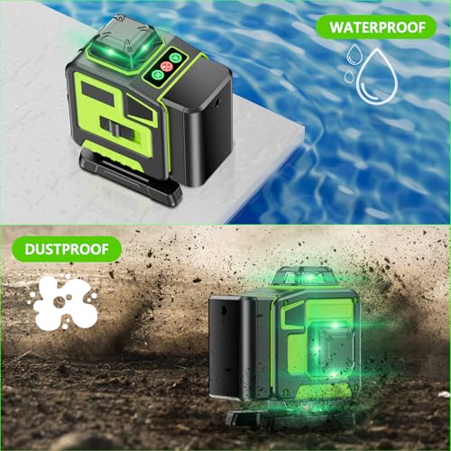 16 Line Laser Level 360 Self Leveling, 4x360°Professional 4D Green Cross Line laser Level with 2 Batteries & Remote Control, for Tiling Floor Construction and Picture Hanging
