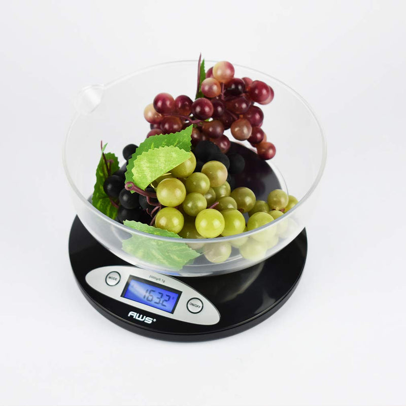 American Weigh Scales Precision Digital Kitchen Food Weight Scale with Removable Bowl Backlit LCD Display2000g x 0.1G(Black) Black