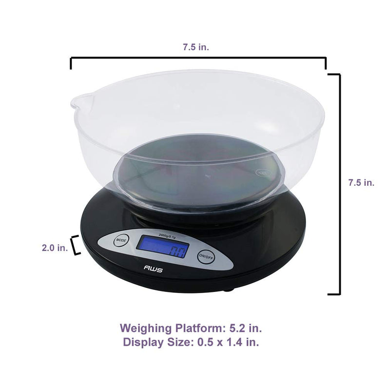 American Weigh Scales Precision Digital Kitchen Food Weight Scale with Removable Bowl Backlit LCD Display2000g x 0.1G(Black) Black