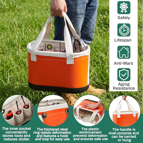 1 Pcs Oval Bucket Tool Organizer with 14 Pockets, Orange 1